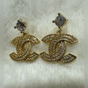 Elegant Gold and Silver Crystal CC Earrings Fashion Jewelry